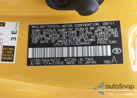 2012 Scion Tc Release Series 7.0 from USA, damaged, VIN JTKJF5C71C3028460